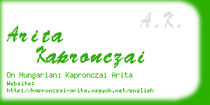 arita kapronczai business card